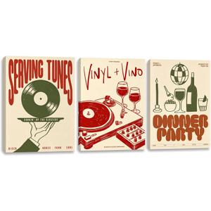 Pormipone Vintage Music Wall Art Set of 3 Framed Canvas Prints 16x24 Inch