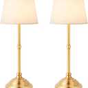 2 Pack Cordless Table Lamp, Rechargeable Desk Lamp with Fabric Shade, Battery Operated Lamp 3 Color Stepless Dimming, Small Touch Bedside Lamp Home Decor for Dining, Counter (Brushed Gold)