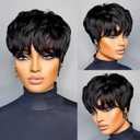 Short Pixie Cut Wigs for Black Women Glueless Pixie Cut wig Human Hair Short Layered Brazilian Virgin Human Hair Wig for Women Color 1B# Full Machine Made