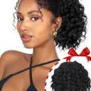 Isaic Ponytail Extension 8 Inch Short Wavy Curly Ponytails Drawstring Ponytail for Black Women Jet Black Pony Tails Hair Extensions Synthetic Hairpiece for Daily Use