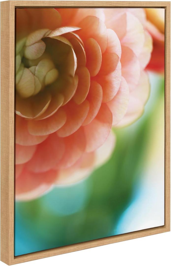 Kate and Laurel Sylvie Light Side Framed Canvas Wall Art by Alicia Bock; 18x24 Natural; Close-Up Flower Photography Art for Wall