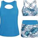 Yonique Tankini Swimsuits for Women Tummy Control Bathing Suits Two Piece Tankini Tops with Bikini Bottoms Twist Swimwear