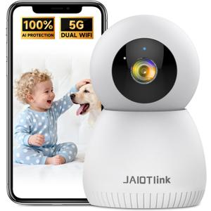 JAIOTlink 2K Baby Monitor with Phone App, 360 Pan-Tilt Indoor Camera for Home Security, AI Human/Pet Detection, Night Vision, 2-Way Audio, WiFi 2.4G/5G, SD/Cloud Storage, Compatible with Alexa