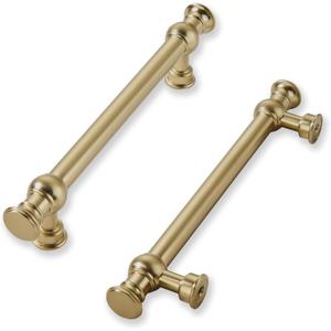 khtumeware 2 Pack 4inch(102mm) Hole Center Brushed Brass Cabinet Pulls Solid Heavy Duty Pull Cabinet Hardware Handle for Kitchens cabinets Dressers Pull for Bathroom