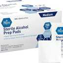 MED PRIDE Sterile Alcohol Prep Pads, Antiseptic, 70% Isopropyl, Individually Wrapped, Medical Grade 2 Ply Wipes (200 Count (Pack of 1) White)
