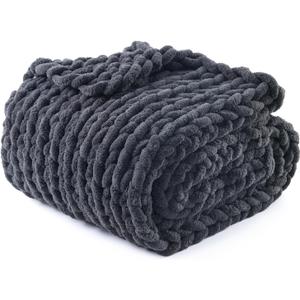 YnM Chunky Throw Blanket, Medium-Weight, Hand Knitted with Chenille Yarn, Skin Friendly, Ventilated and Breathable, Machine Washable, Home Dcor Piece for Couch, Sofa and Bed (Lava Grey, 50x60 Inch)