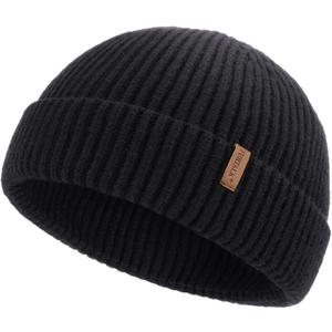 FURTALK Fisherman Beanie for Men Women Sytlish Short Cuff Knittet Watch Cap Winter Hats (One Size, Black)