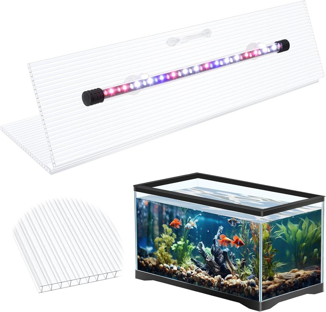 Sieral Aquarium Lids Polycarbonate Greenhouse Panels Canopy with LED Light 29 x 11.38 x 0.12 Inch for 20/ 29/ 37 Gallon Without Center Brace Aquariums Cover Fish Tank Lid, Clear