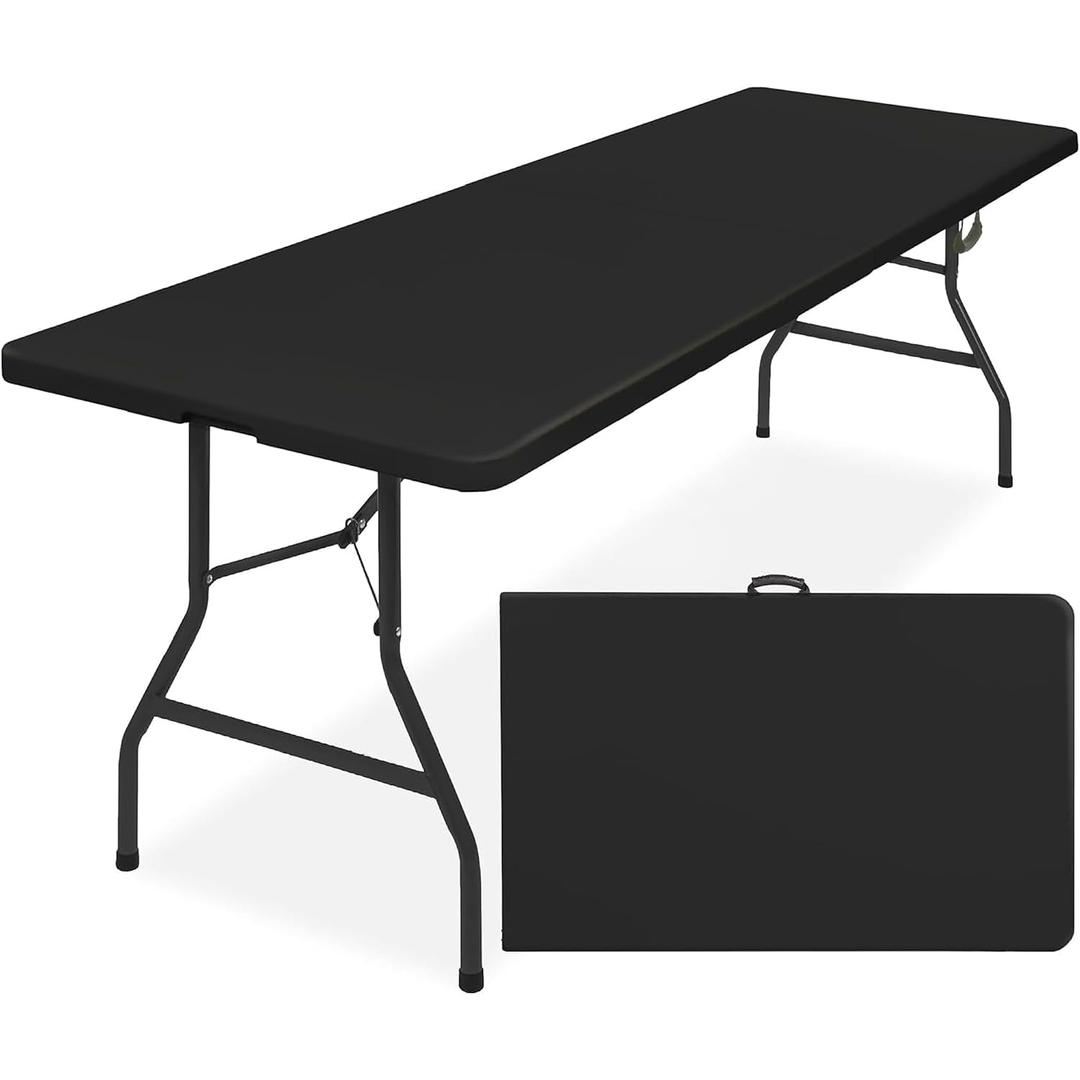 Simpli-Magic 8ft Portable Plastic Folding Table Indoor & Outdoor Heavy-Duty Foldable Utility Table w/Handle for Party & Camping (Black)
