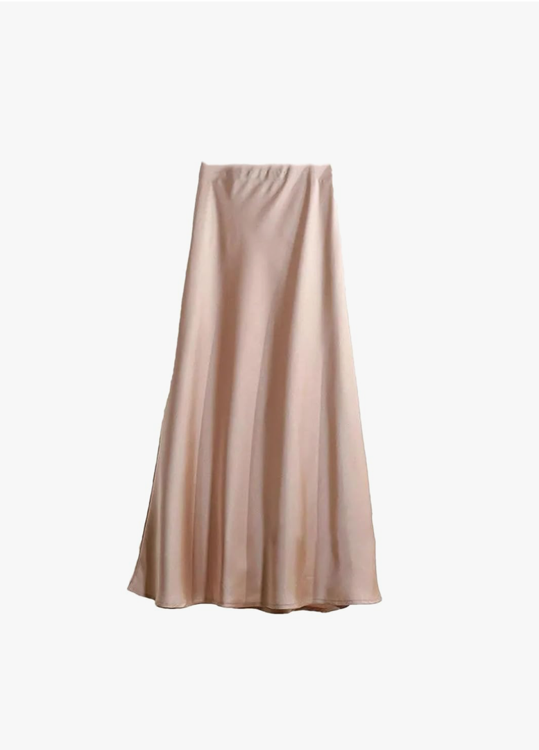 Elegant Satin Long Skirt for Women Spring Summer Office Ladies Korean Style Loose Elastic Band Midi Skirts Size M