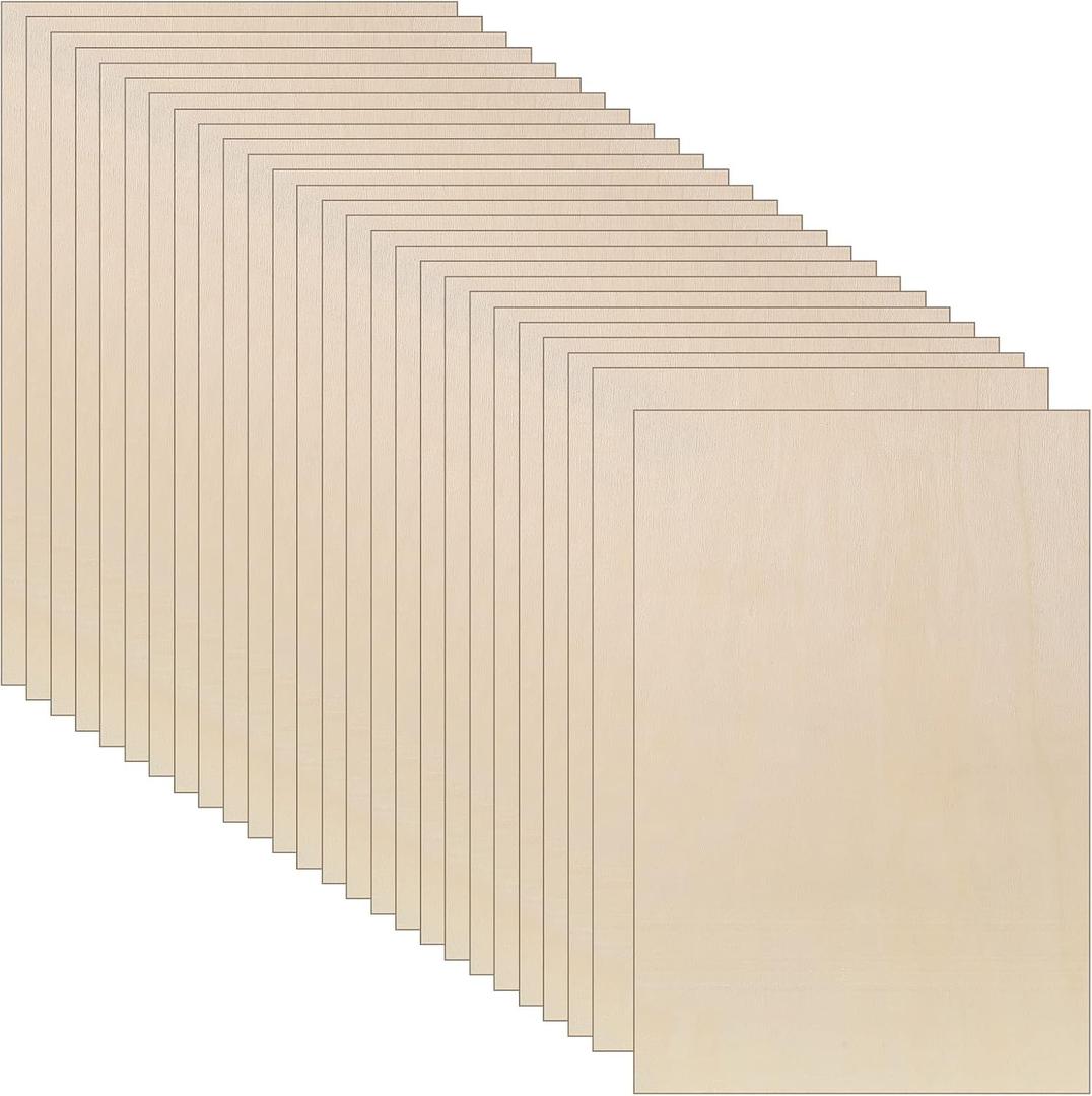 Vicenpal 24 Pcs Balsa Wood Sheets for Crafts Wood Unfinished Plywood Sheets for Drawing Painting Engraving Laser Cutting Burning DIY Crafts(12 x 8 x 1/8 Inch,Light Brown)