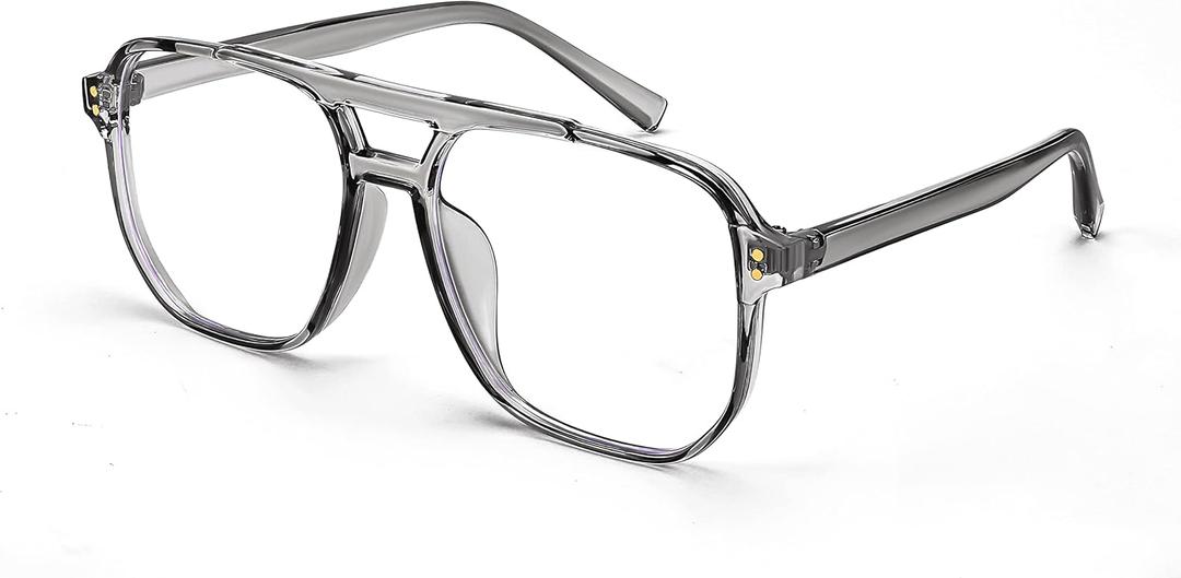FEISEDY Blue Light Blocking Glasses Fake Nerd Clear Square Computer Lightweight Pilot Glasses Frame Oversized B2866 (Transparent Grey Frame)