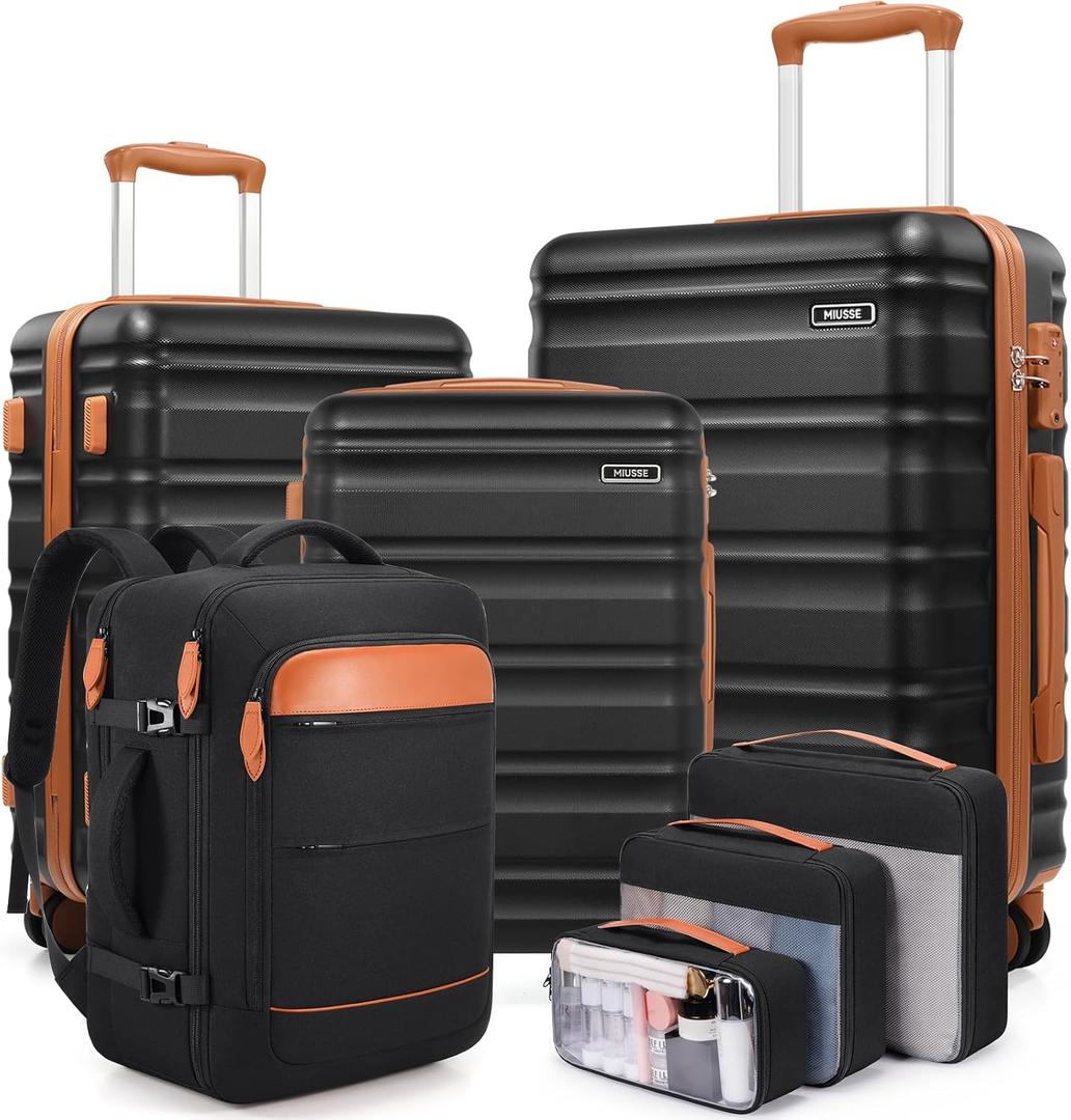 7 Piece Luggage Sets with Premium YKK Zipper, 20/24/28in PC Hardside Suitcase With Spinner Wheels, Luggage Airline Approved, Durable Suitcase Sets with TSA Locks for Travel