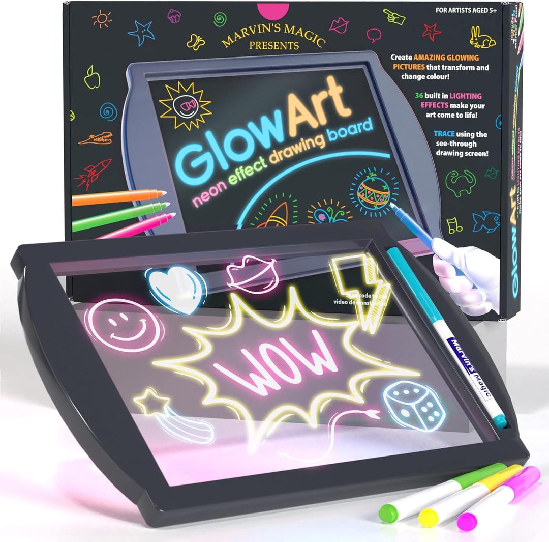 Marvin's Magic - Glow Art - LED Doodle Board for Children - Light Up Drawing Pad, with Glow in The Dark Colouring Pens - Battery Powered Magic Drawing Tablet - Light Up Tracing Pad Suitable for 5+