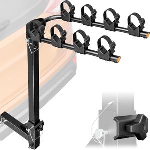 monTEK 4-Bike Rack for Cars, Trucks, SUVs with 2 Hitch, Foldable & Tiltable Bike Rack Hitch,3mm Thick Heavy-Duty Steel Frame, Hitch Bike Rack with Anti-Rattle Stability and Straps, 150 Pound Capacity