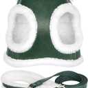 Beirui Leather Small Plush Padded Puppy Harness and Leash Set, Winter Warm Step In No Chock No Pull Adjustable Dog Harness for Extra Small Dogs, Green (XS,Fit 6-10 lbs)
