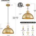 16 Inch Gold Pendant Lights Hammered Matte Pendant Lights for Kitchen Island Industrial Farmhouse Adjustable Height Dome Hanging Light Fixtures for Barn, Dining Room 1 Pack