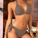 Women Halter Bikini Set - Two Piece Triangle Swimsuit Tie Bathing Suit 2025 Cute Swimwear (Brown, L)