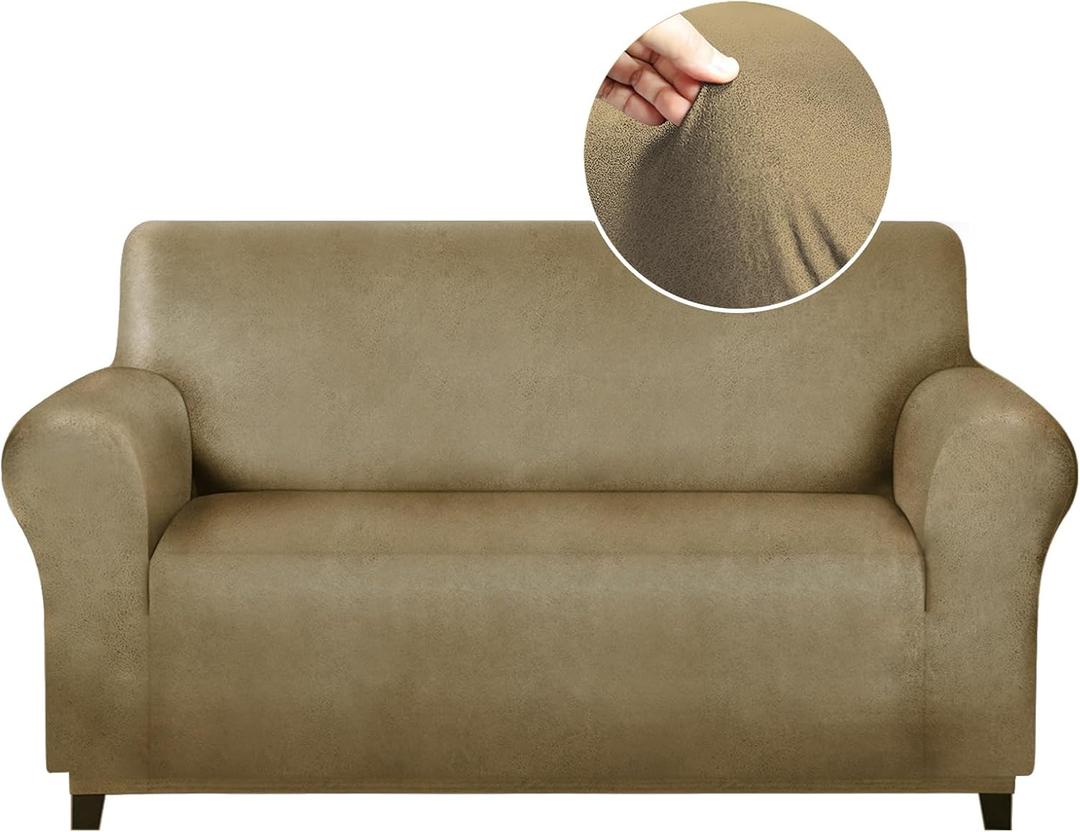 molasofa Loveseat Covers - Couch Cover for Leather Couches, Soft and Washable Love seat Covers with Leather-Like Quality. Non-Pilling, Non-Slip 1-Piece Couch Cover for Pets and Kids (Mustard)