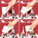 Pardick Red Christmas Round Fitted Tablecloth with Elastic Edge, Reindeer Santa Fitted Table Cloth Waterproof Wipeable Table Cover Holiday Tablecloth, Fits Tables up to 45"-56" Diameter