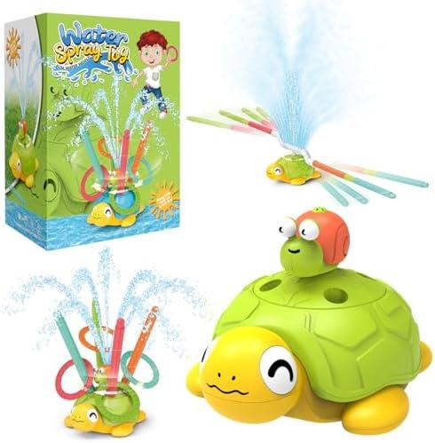 Fullware Water Sprinkler for Kids, Toddler Outdoor Toys, Backyard 3-in-1 Rotating Spray Turtle, Attaches to Garden Hose Splashing Fun Summer Toys for 3 4 5 6 7 8 Year Old Boys Girls