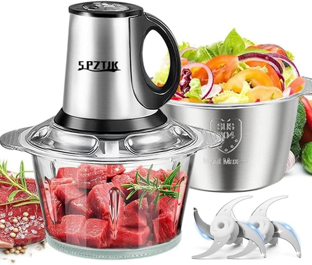 Food Processor & Meat Grinder with 2 Bowls(12.5 cup+12.5 cup) & 2 Bi-Level Blades, Electric Vegetable Chopper for Homemade Salad/Nuts/vegetable, BPA-Free & Quiet Design for Family Cooking