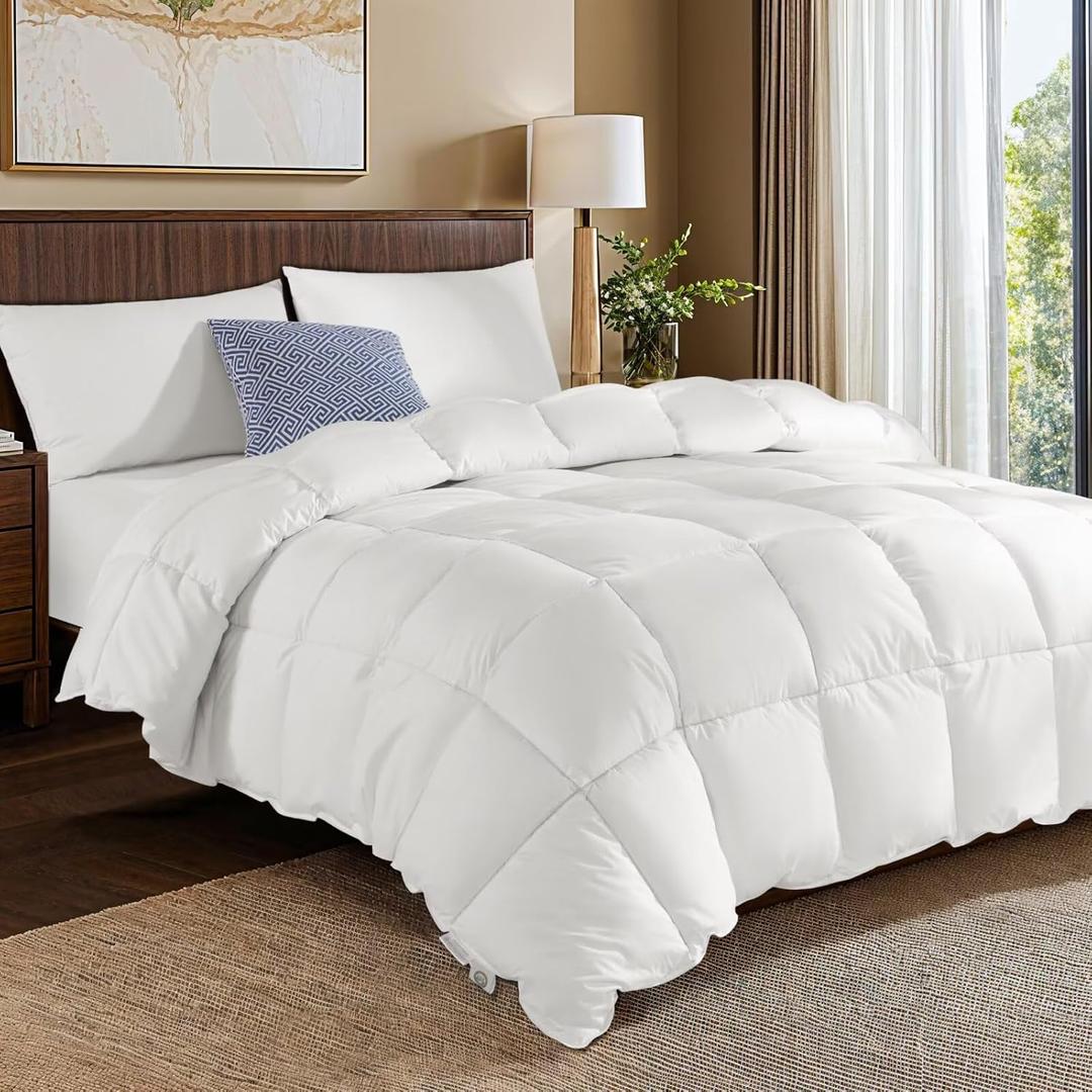 Rwlvpe Goose Down Comforter Oversized King Size, 850 Fill Power All Season Duvet Insert Oversized King 80 oz, 600TC Ultra-Soft 100% Cotton Cover, Fluffy Cozy Hotel Collection Comforter, 120"x98" (White)