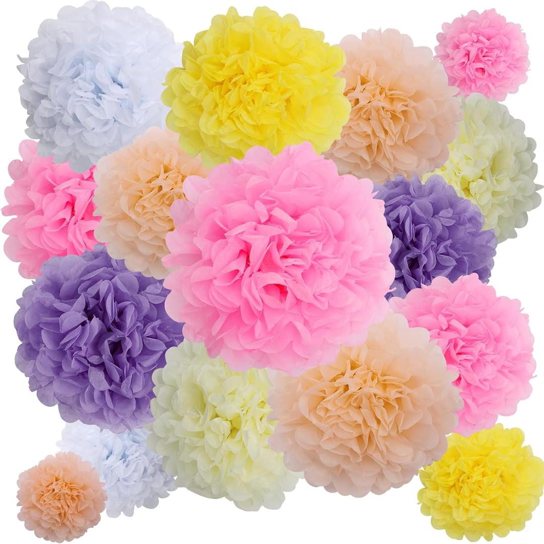 BestoFun 16 PCS Light Color Party Decorations Tissue Paper Flowers Pom Poms Decorations for Girl Groovy Birthday Baby Shower Wedding Bachelorette Room Wall Hanging Dcor