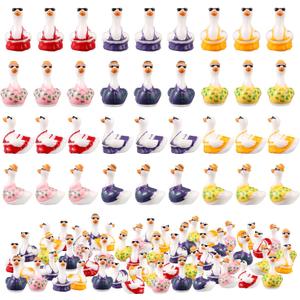 90pcs Miniature Resin Goose, 3 Color Hawaii Bikini Style Mini Small Goose Figurine Decor Combo Tiny Resin Animal Little Statue for DIY Summer Dollhouse Garden Bonsai Micro Landscape