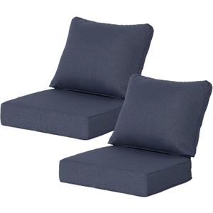24x24 Inch Outdoor Deep Seat Cushions Set of 2, Curved Cushion Cover, Flat Thick High-Density Foam, Water-Resistant, Piped Edges & YKK Hidden Zipper for Patio Furniture,Sky, 24"x24"x5.5"-2sets