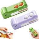 2 in 1 Mini Bag Sealer with Cutter and Magnet,Portable Handheld Rechargeable Heat Sealer, Crocodile Design Portable Sealing Machine Small Package Sealer for Chip Snack & Food Storage Travel(2pcs) (Green,Purple)