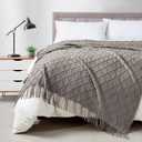 BOURINA Dark Grey Throw Blanket 50 x70 Inches Jacquard Argyle Throw Textured Solid Soft Throws and Blankets for Sofa or Bed Knitted Decorative Blanket