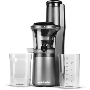 nutribullet Slow Juicer, Slow Masticating Juicer Machine, Easy to Clean, Quiet Motor & Reverse Function, BPA-Free, Cold Press Juicer with Brush, 150 Watts, Charcoal Black, NBJ50300, 24-oz