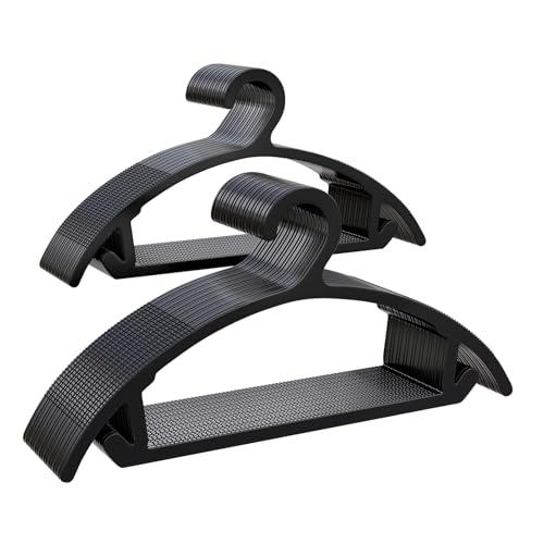 ABHENG 50 Pack Clothes Hangers, Non Slip Heavy Duty Plastic Hangers, Space Saving All-in-One Garment Hangers for Dresses Suits Jeans Knits, Hold Up to 11 LB Dry & Wet, 16.4" x 8.3", Black, UAPY0850B