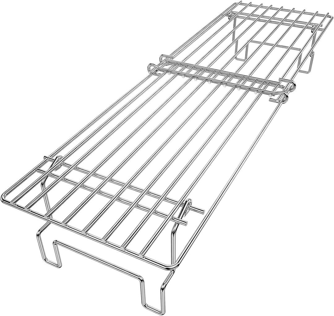 Universal Grill Rack for Gas/Wood Pellet/Griddle/Smoker Grill, Adjustable Warming Rack for Expanded Cook Surface, Upper Rack with Foldable Leg Design, Adjustable Length 15.3-22.1 in, Stainless Steel