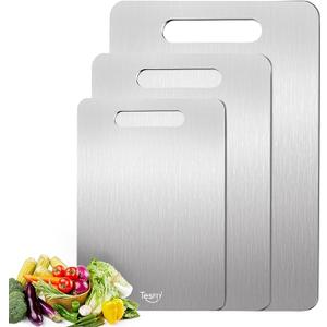 3 Pack Titanium Cutting Boards for Kitchen,100% Pure Titanium, Cutting Edge Hygiene & Durability, Double-sided food-grade Cutting Board For Meats Fruits And Vegetables, Easy to Clean (M+L+XL)