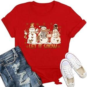 IFQ Christmas Shirts for Women Snowman Let It Snow T-Shirt Merry Christmas Xmas Holiday Tee