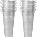 8pcs 10inch Small Galvanized Flower Bucket,Small Metal Vases for Flowers,Metal Vase,Flower Vases for Bouquet,Flower Buckets for Flower Bar Supplies (Silver,10inch Height,Set of 8)