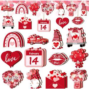 24 Pcs Valentine's Day Ornaments for Tree Wood, Both Side Printing Valentines Day Tree Decorations Hanging Ornaments for Home Indoor Outdoor Decorations