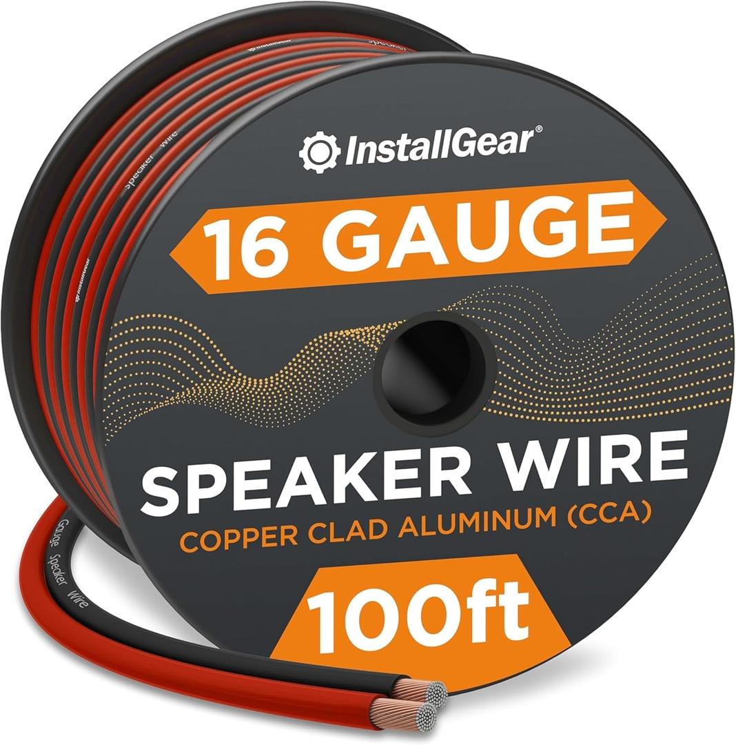 InstallGear 16 Gauge Speaker Cable - 100 ft True Spec Soft Touch Audio Wire for Car Stereos, Home Theater, Surround Sound - Flexible 16 AWG Speaker Wire - Easy Installation - Red/Black