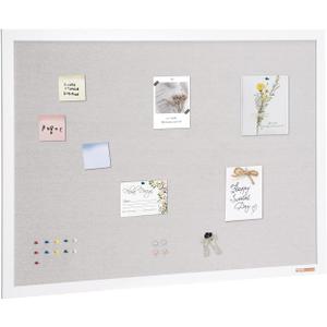 VEVOR 48"x36" White Cork Board with Linen Surface Stylish Wall-Mounted Bulletin Board for Home, School, Office Elegant & Functional Noticeboard