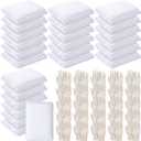 24 Set Wood Stain Applicators and Disposable Latex Gloves Microfiber Stain Sponge Pads for Wood and Oil-Based Finishes(White)