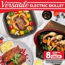SugarWhisk 8-inch Ceramic Coated Electric Skillet with Lid, Non Stick Skillet Griddle Pan Electric, Rapid Heat Up, 650W, Breakfast Skillet, Kitchen Appliances for Cooking, White