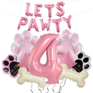 4th Dog Balloons 18pcs Lets Pawty Balloons Dog Paw Birthday Decor Pink 32 inch Pink Number Balloons 4 Mylar Foil Balloons for Lets Pawty Birthday Decorations Dog 4th Birthday Party Supplies