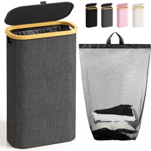 75L Slim Laundry Hamper with Lid, Dirty Clothes Hampers for Laundry, Collapsible Laundry Baskets for Small Spaces, Bedroom, Bathroom, Laundry Room, Dark Grey