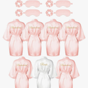 Jecery 6Pcs Bridesmaid Robe Sets Bride Silk Satin Bridal Party with Sleeping Eye Mask and Elastic Headband, Size XXL