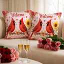 18x18 Inch Set of 2 Valentines Pillow Covers Welcome Red Birds Heart Floral Throw Pillow Covers for Valentines Day Bedroom Sofa Romantic Holiday Home Decor Gift