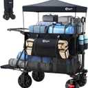 Push & Pull Double Decker Wagon with Canopy,400L Folding Large Capacity Heavy Duty Wagon Cart,450 lb Collapsible Cart with Brakes, 54 Extended Foldable for Sports, Beach, Camping,Shopping