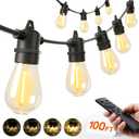 addlon 100FT LED Outdoor String Lights, Remote Dimmable Patio Lights with Timer & 3 Lighting Modes, 32 Shatterproof Edison Bulbs, Waterproof Connectable String Lights for Outside Backyard Porch Party