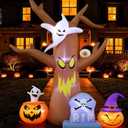8FT Halloween Inflatables Tree, Blow Up Yard Scary Dead Tree with Pumpkin Ghost Tombstone Inflatable, Halloween Decorations Outdoor for Garden Lawn Indoor Party Decor